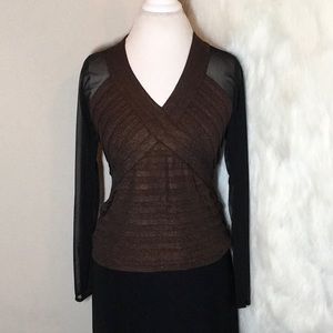 EXPO New York Copper and Black Mesh Dress Top Sz 6